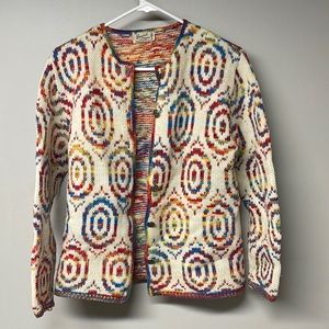 Vintage 1960s Unique Rainbow Knit Cardigan 100% Wool Brownie Knitting Mills, Inc